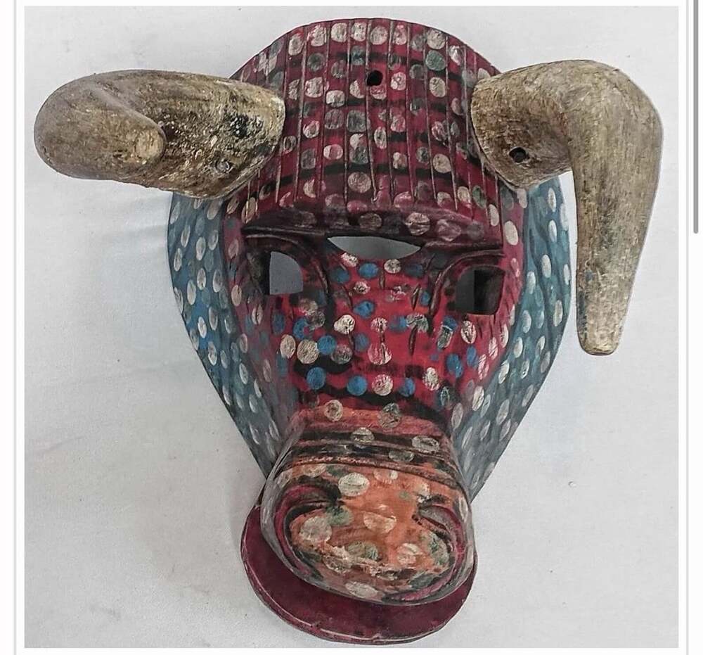 Vintage Antique hand carved Guatemalan Dotted Baile Del Torito Bull Mask